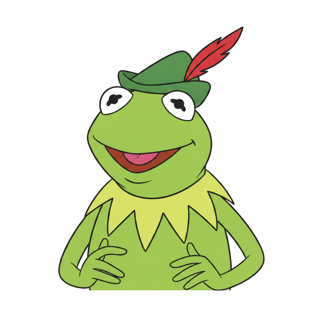 Robin the Frog in a Robin Hood cap